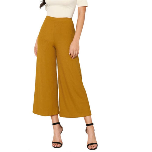 Solid Culotte Loose Pants Ginger Mid Waist