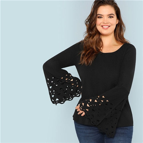 Plus Size Bell Sleeve Cut Out Cuff Top