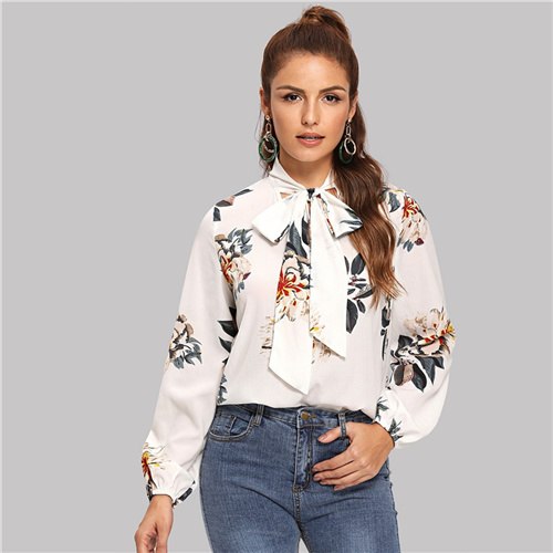 Floral Long Sleeve Stand Collar Top